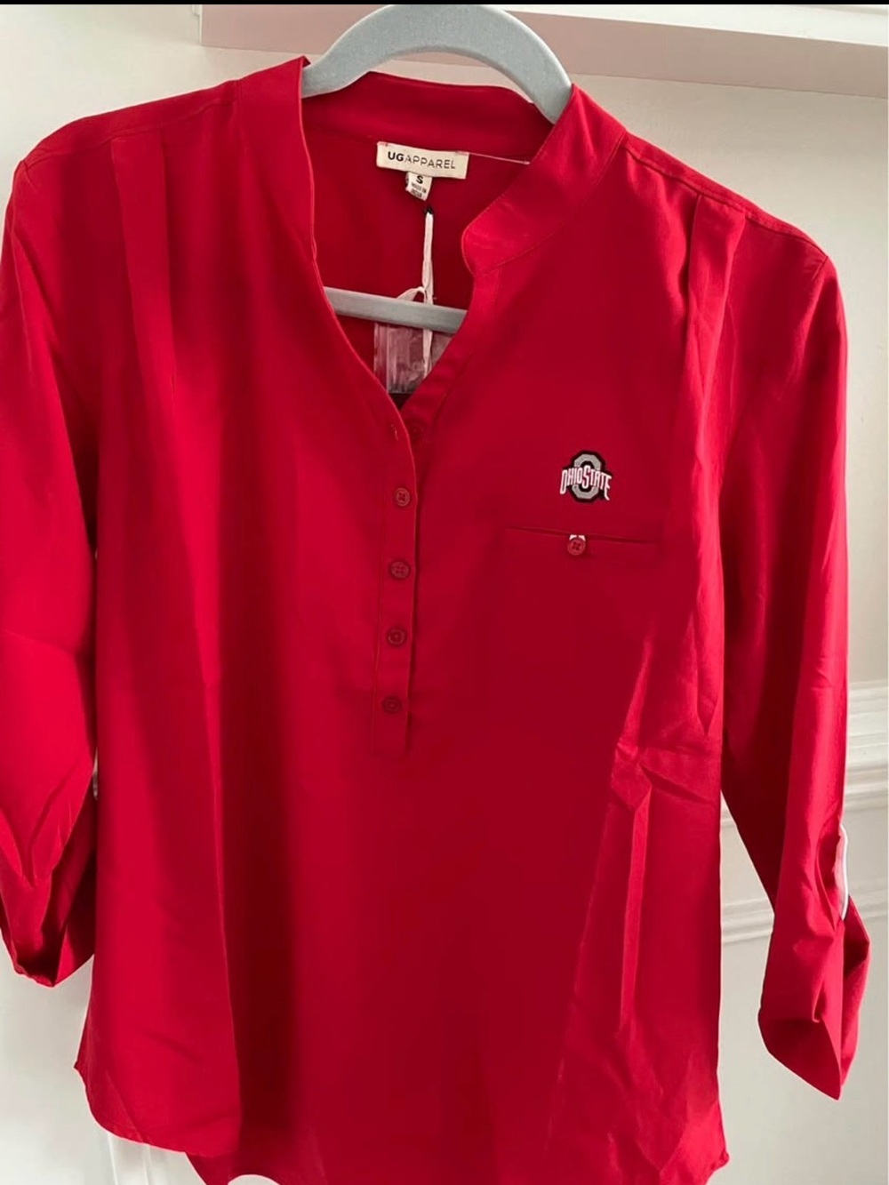 UG Apparel Women's Red Button-Front Tunic with Ohio State Emblem